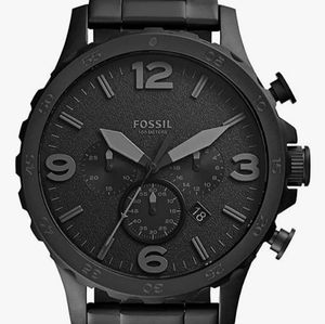 NWT-  Fossil Mens Nate Quartz Black Stainless Steel Chronograph Watch